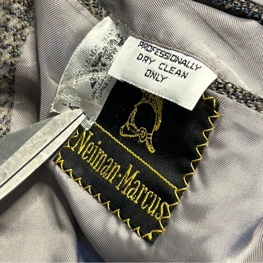 Vintage Neiman Marcus Gray Plaid Windowpane Blazer Sport Coat 43R Wool Tweed‎